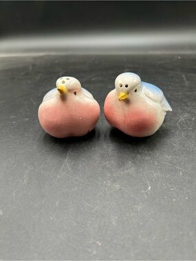 Porcelain Pink and Blue Decorative Bird salt and pepper shakers - Set of 2
